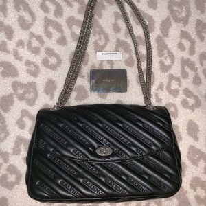 Balenciaga Leather Lock Chain Embossed Crossbody